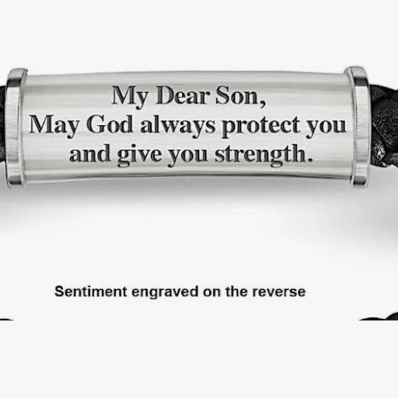 NWT Bradford Exchange Men's The Protection&Strength Leather Steel Cross Bracelet - Picture 2 of 3